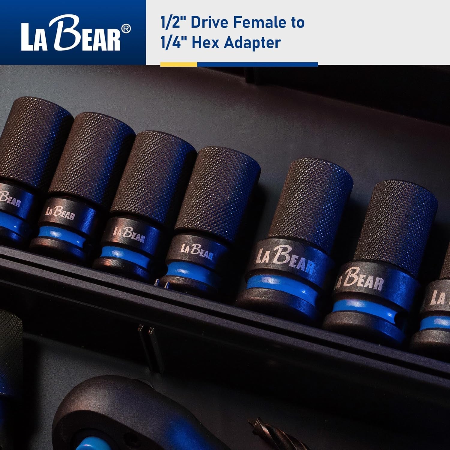 1/2 Inch Drive to 1/4 Inch Hex Impact Adapter | Cr-Mo Steel Body with Quick-Release Collar and 3Mm Adjustable Screw for Steadier Bit Changes