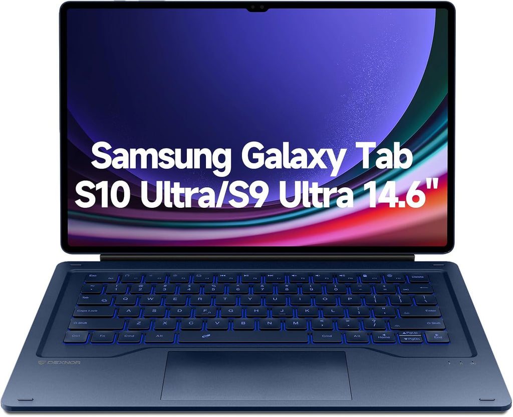 Keyboard Case for Samsung Galaxy Tab S10 Ultra/ S9 Ultra - Magnetic Detachable Book Cover Style Keyboard with Multi-Touch Trackpad, Wireless, Backlit, S Pen Holder - Blue