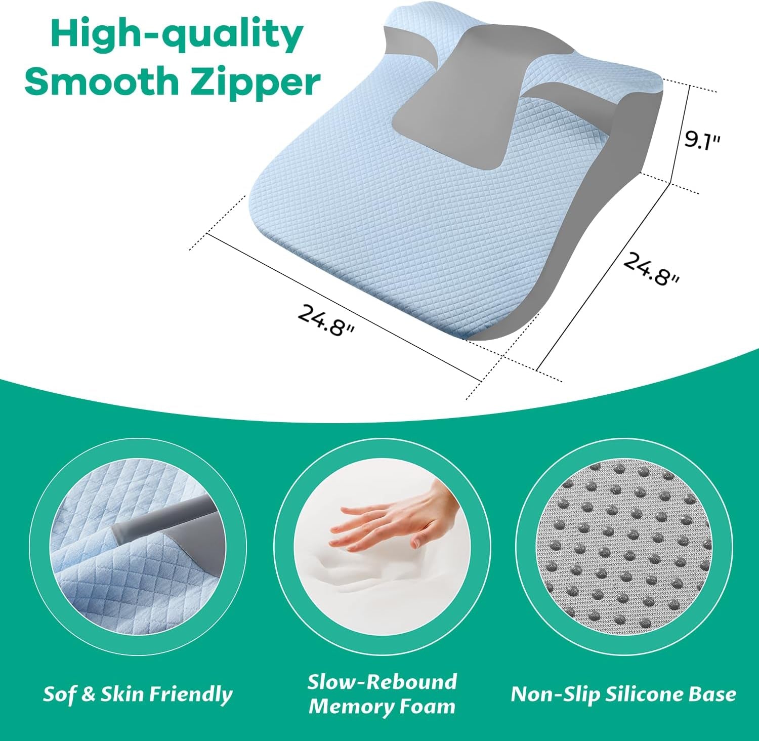 Bed Snorinator Pillow, Ergonomic Wedge Pillow for Sleep Apnea Memory Foam Reading Pillow for Back, Neck & Head Comfortable Support-Blue(Extra Large)
