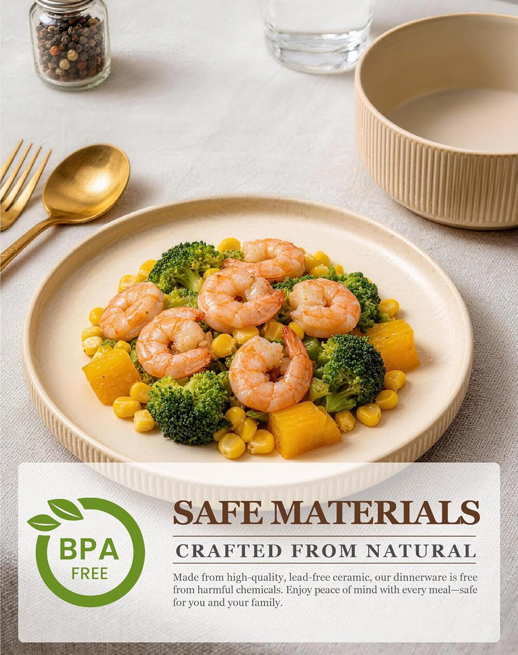 24-Piece Dinnerware Set for 6 with Mugs, Ribbed Stoneware Plates and Bowls Sets, Unique Handcrafted Reactive Glaze, Chip and Scratch Resistant Dish Set, Microwave & Dishwasher Safe, Yellow