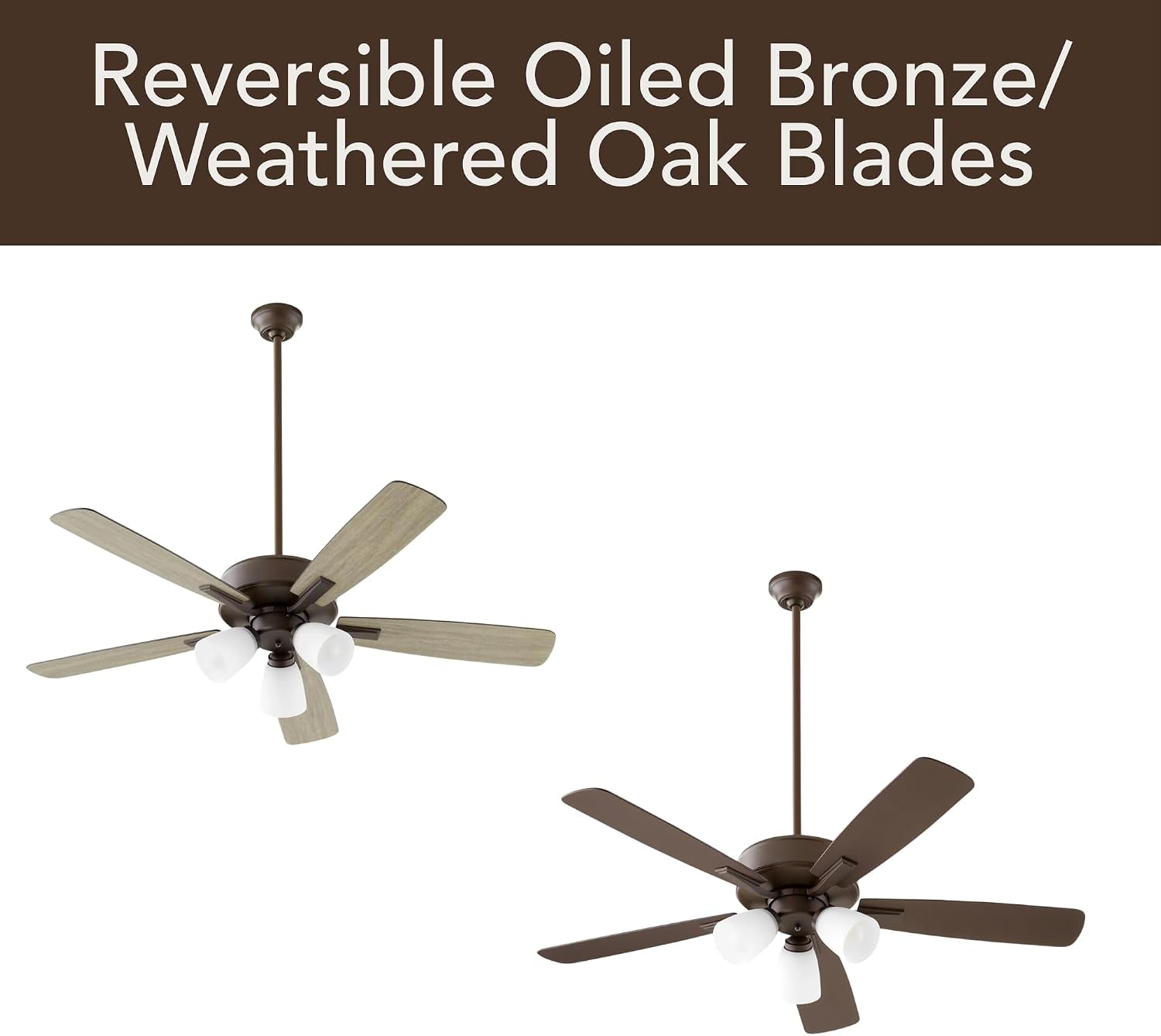 Quorum Ovation Ceiling Fan Collection | Pull Chain Control Standard | Optional Remote/Smart Control Compatible | Dry Rated Indoor (Oiled Bronze – Opal Glass, 3 Light)