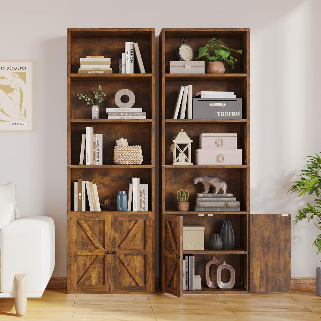 71.5" Bookshelf Set of 2, 6-Tier Bookcase with Cabinet Doors, Tall Display Shelves with Storage for Home Office, Living Room