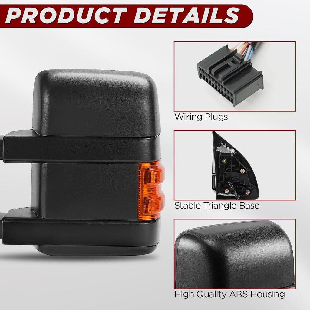 Power Heated Tow Mirrors Compatible with 2008-2016 Ford F250 F350 F450 F550 Super Duty, Power Glass Manual Telescoping Folding Towing Mirrors with Amber Signal Light