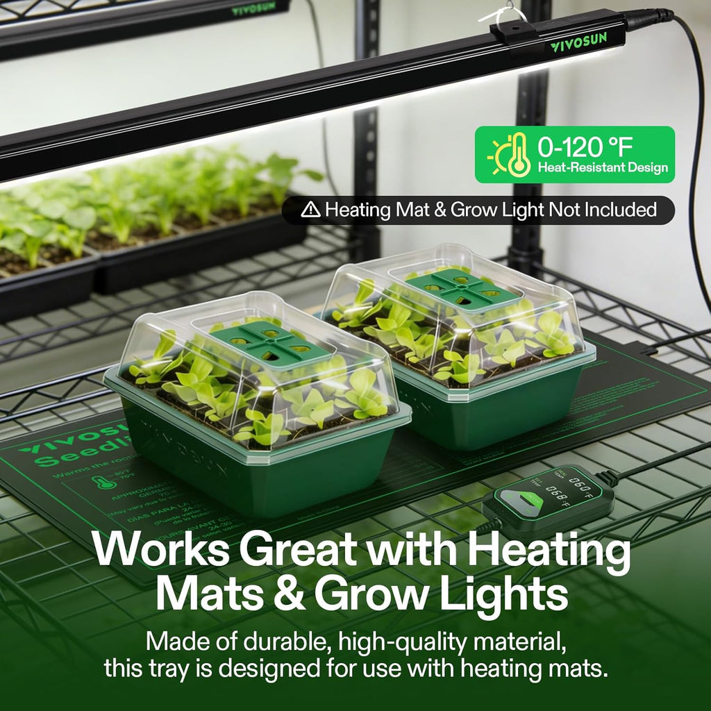 6-Pack Seed Starter Trays, 72-Cell Seed Starter Kit with Humidity Dome, Flat Reusable Plant Germination Trays with Drain Hole, Green Propagation Tray for Planting Seeds