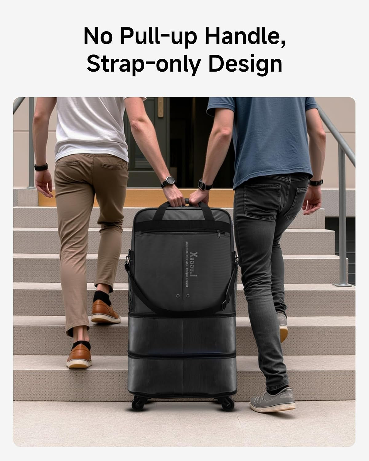 Travel Duffel Bags, Expandable Collapsible Luggage with Spinner Wheels, Lightweight, without Telescopic Handle, Large Capacity Suitcases with Wheel for Men Women (Black, 55L-113L)