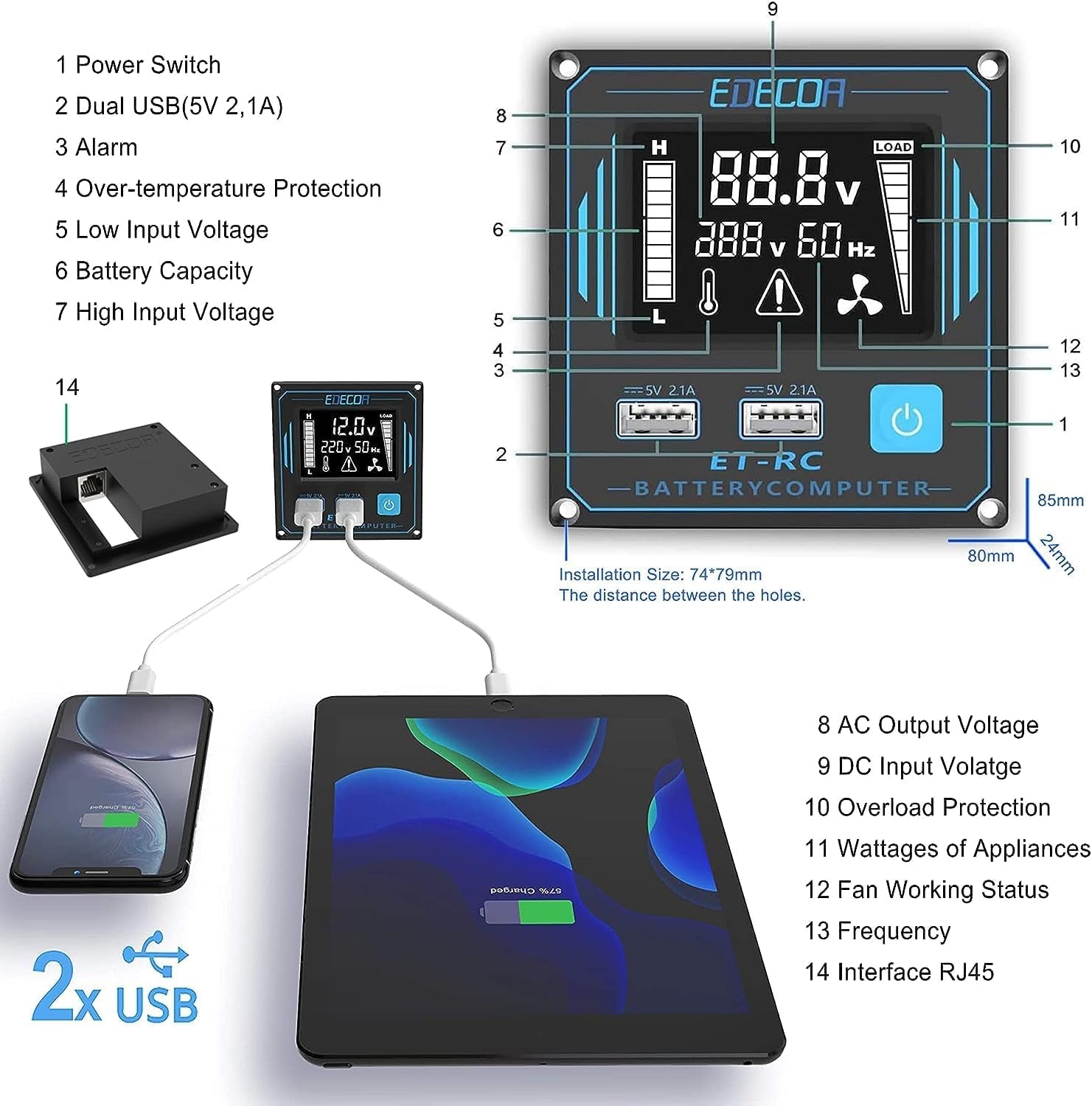 3000 Watt Power Inverter DC 12V to AC 110V 120V 3000W Converter for Car Truck RV with LCD and Dual USB Romte Controller (ETRC Remote)