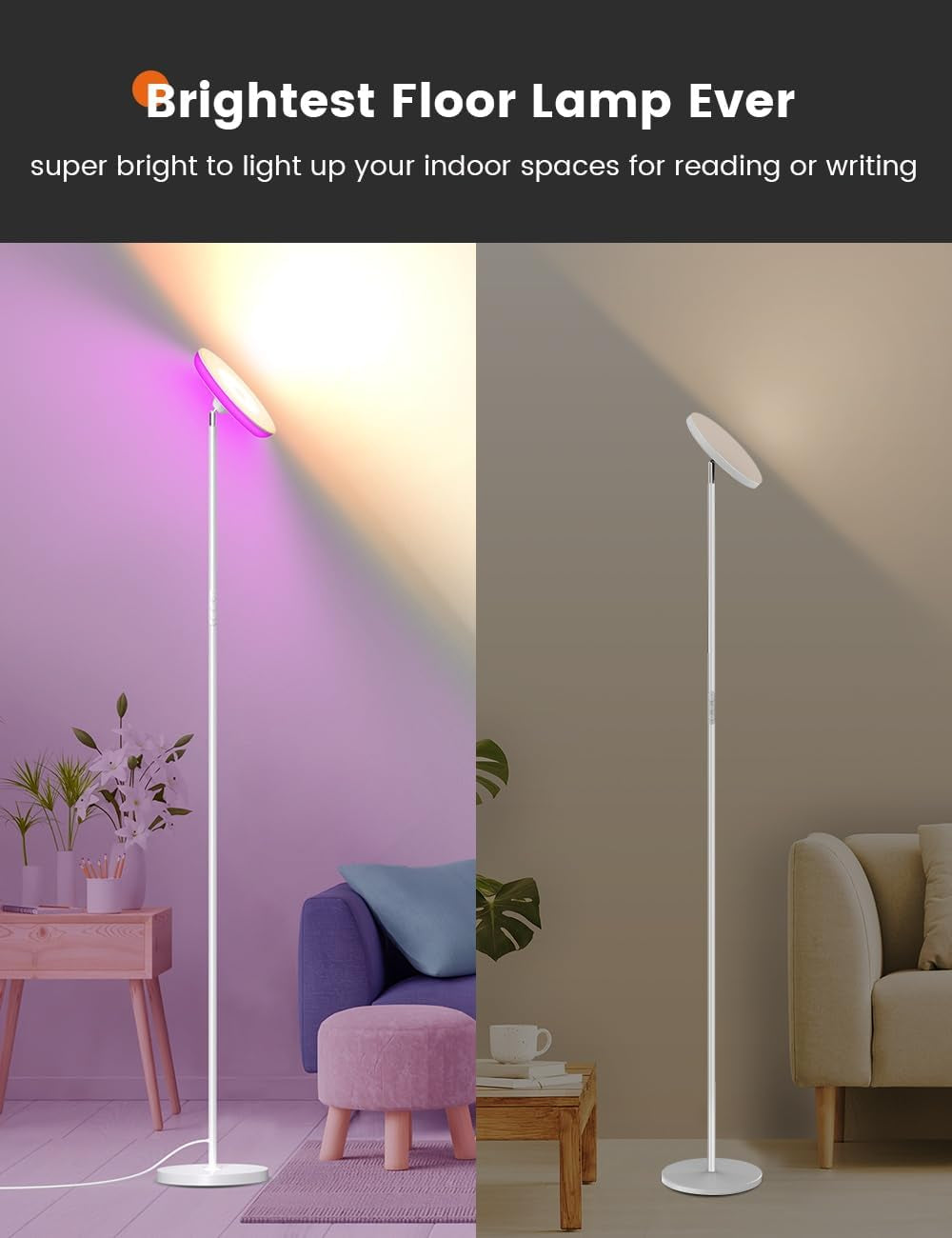 Floor Lamps for Living Room, 42W /3700LM Led Tall Standing Lamp with Remote & Touch Control, 5 Color Temperatures Modern Floor Lamp, Super Bright Smart Dimmable Floor Lamp for Bedroom Office White