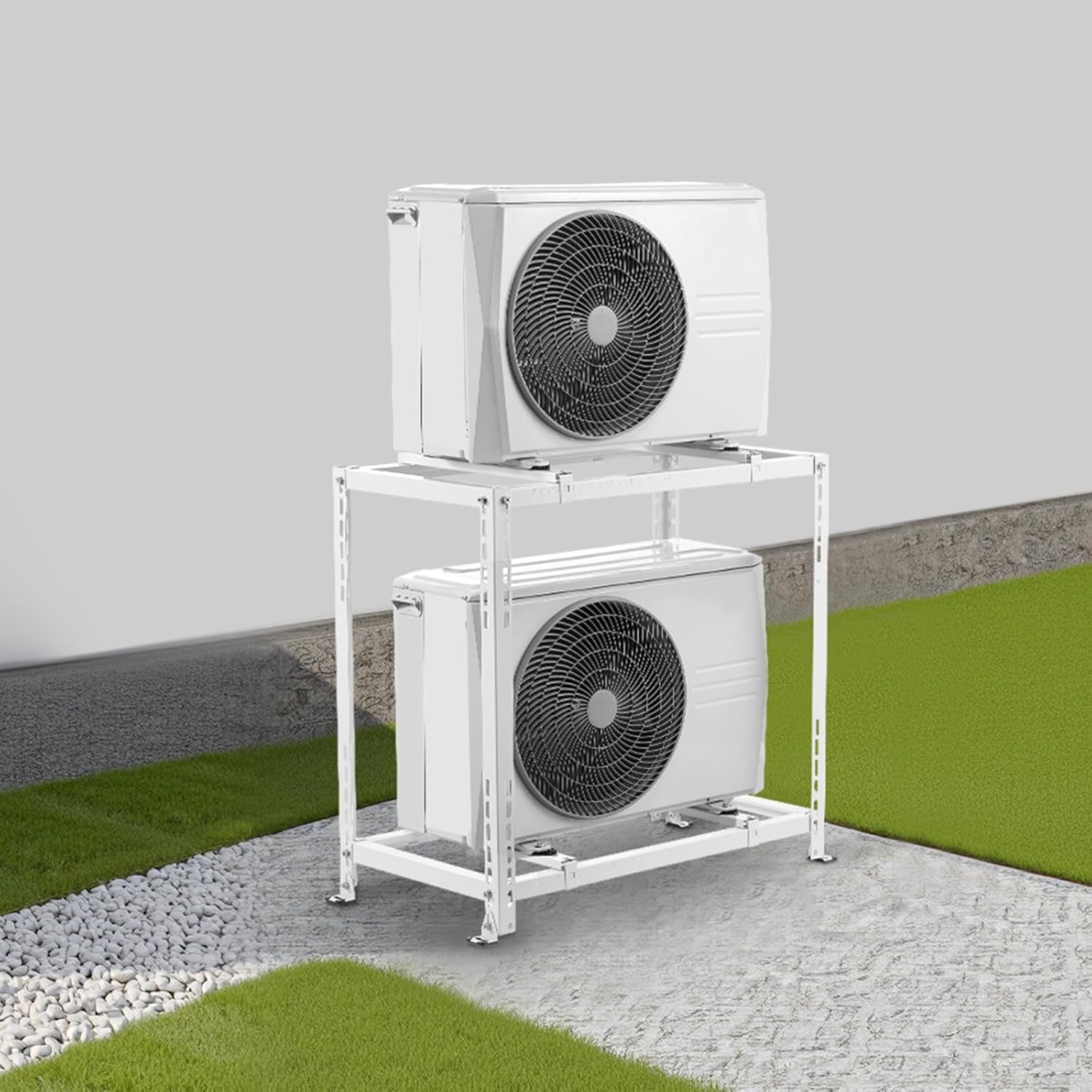 Mini Split Ground Stand, Anti-Vibration Mini Split Stand for 9000-18000 BTU Ductless Air Conditioner Heat Pump, Heavy Duty AC Base Bracket Floor Mount W/ 551LBS Max. Load,Dual Levels