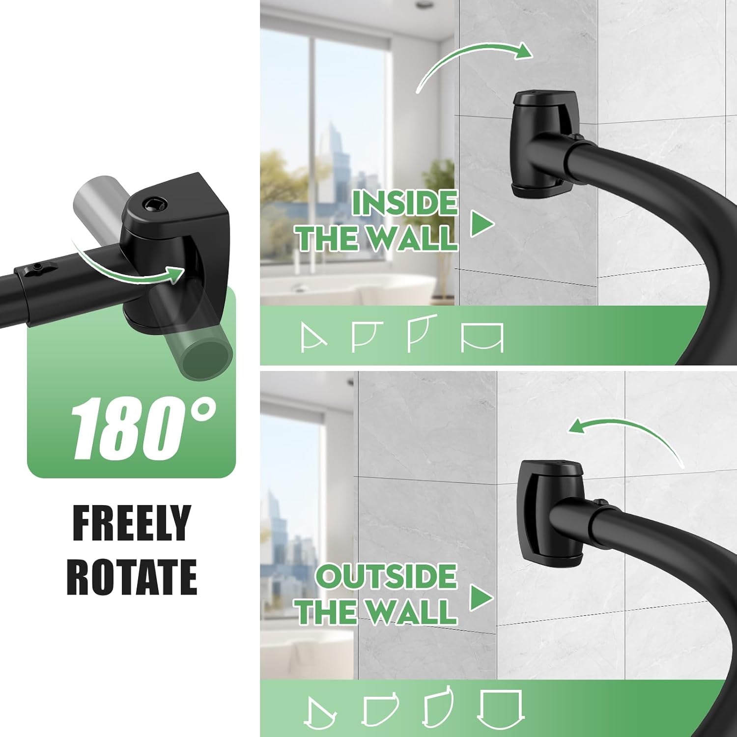 Black Curved Shower Curtain Rod,35-76 Inches Adjustable Length Curved Shower Rods round Shower Curtain Rod Rust Proof Stainless Steel Curved Shower Rods for Bathroom