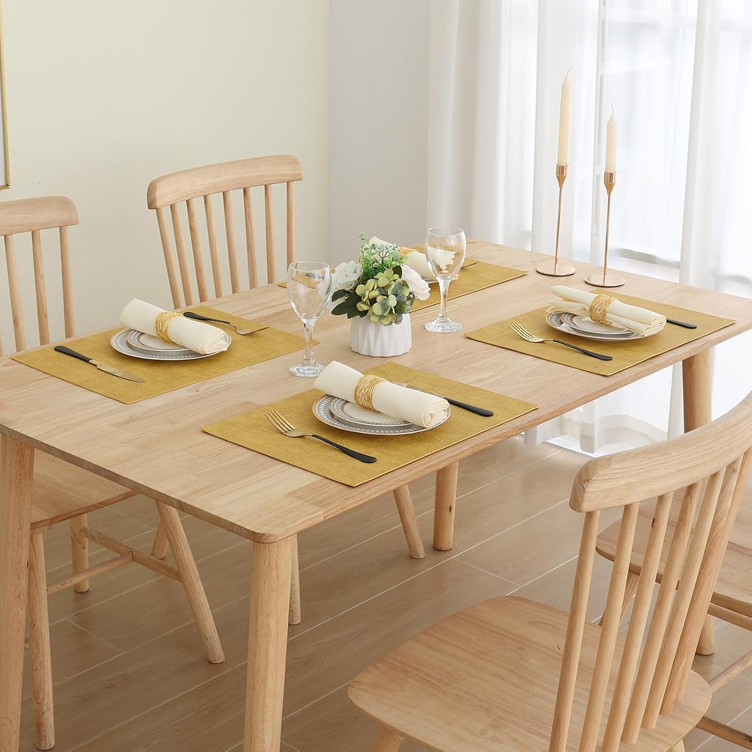 Faux Leather Heat Resistant Placemats for Dining Table Set of 4, Waterproof Wipeable Washable PU Table Mats, Easy to Clean Anti-Slip Place Mats, 11.8" X 17", Yellow