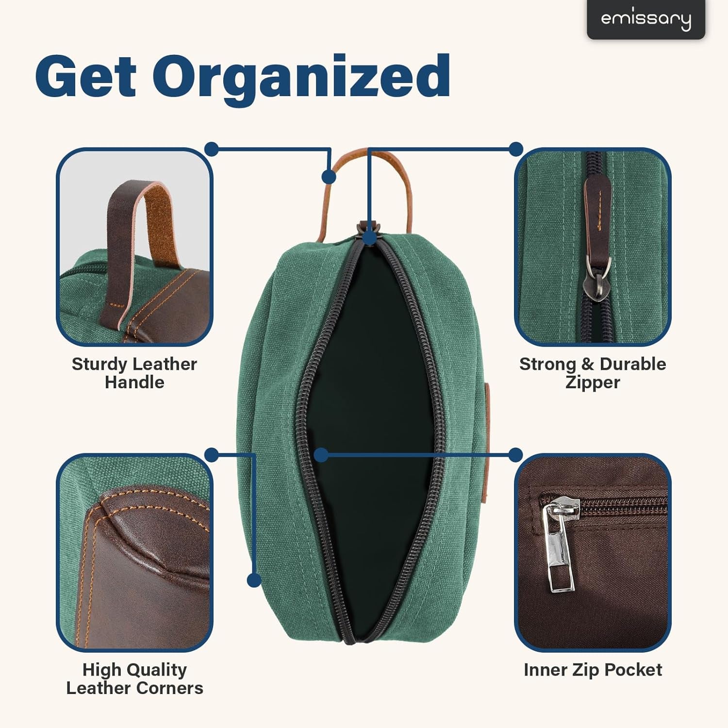 Men'S Toiletry Bag, Leather and Canvas Travel Toiletry Bag, Dopp Kit for Men, Travel Bathroom Bag Men'S Shaving Kit, Travel Kit Small Bags for Men, Shaving Bag for Travel Accessories (Green)