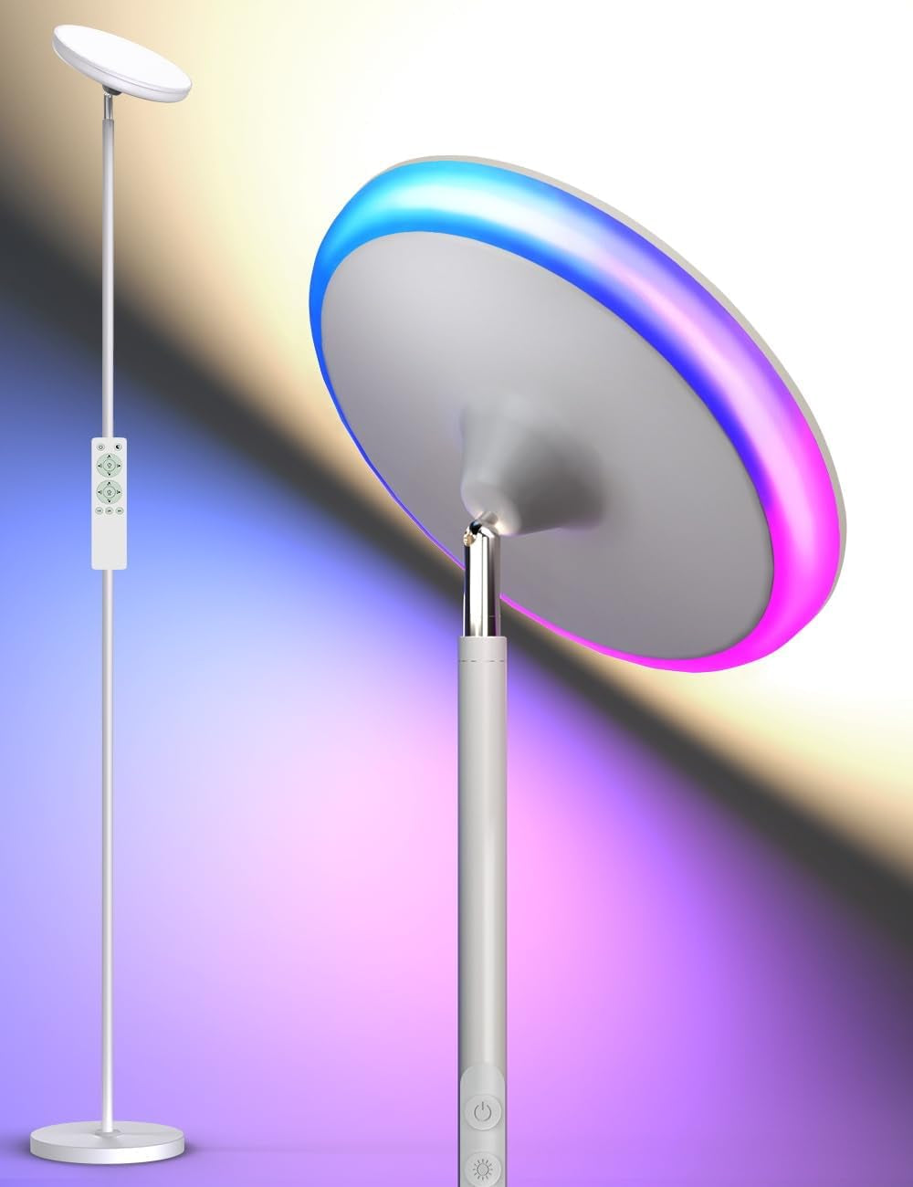 Floor Lamps for Living Room, 42W /3700LM Led Tall Standing Lamp with Remote & Touch Control, 5 Color Temperatures Modern Floor Lamp, Super Bright Smart Dimmable Floor Lamp for Bedroom Office White