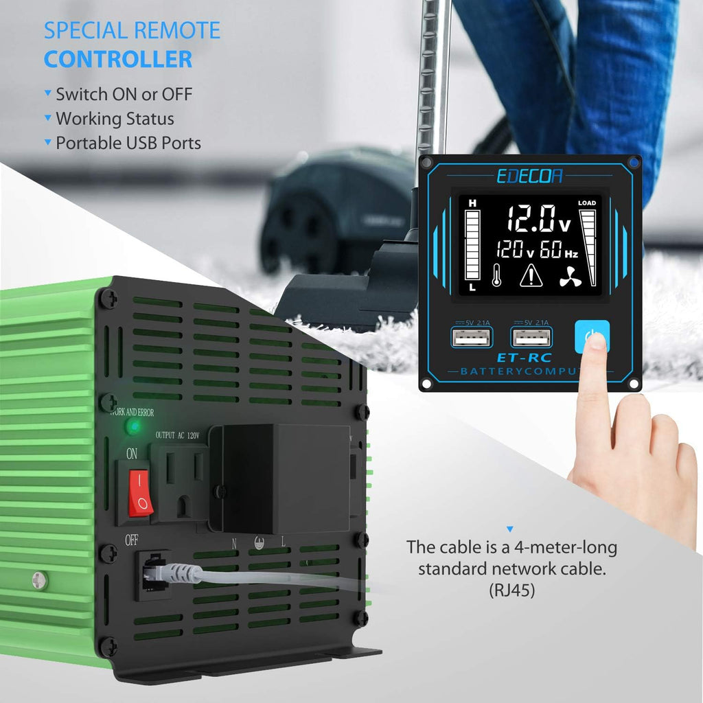 3000 Watt Power Inverter DC 12V to AC 110V 120V 3000W Converter for Car Truck RV with LCD and Dual USB Romte Controller (ETRC Remote)