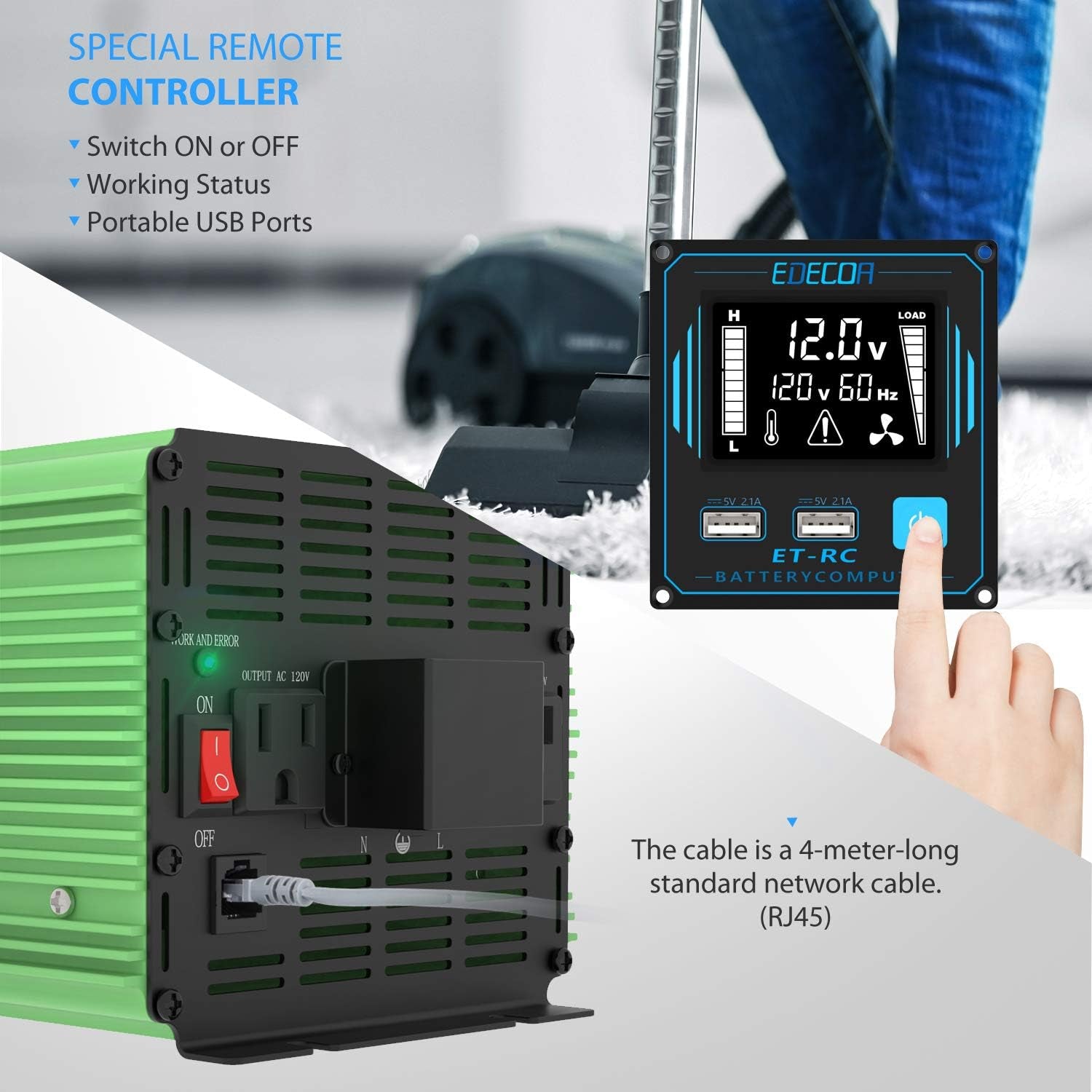 3000 Watt Power Inverter DC 12V to AC 110V 120V 3000W Converter for Car Truck RV with LCD and Dual USB Romte Controller (ETRC Remote)
