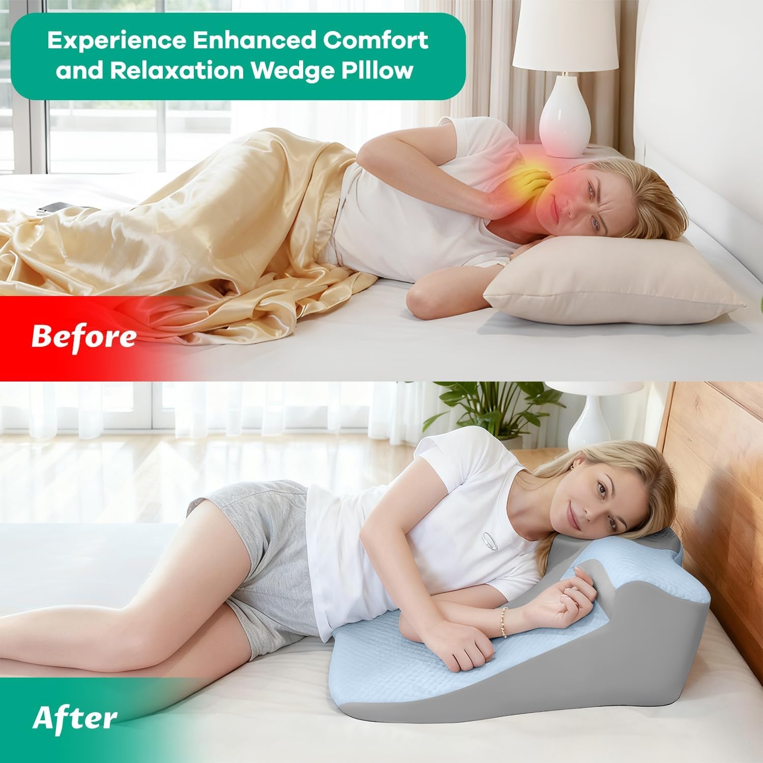 Bed Snorinator Pillow, Ergonomic Wedge Pillow for Sleep Apnea Memory Foam Reading Pillow for Back, Neck & Head Comfortable Support-Blue(Extra Large)