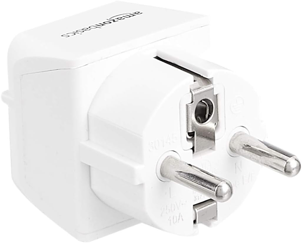 3-Pack Travel Plug Adapter Type E/F, US to Europe, Power Adapter for France, Germany, Greece, Hungary, Iceland, Netherlands, Norway, Poland, Portugal, Romania, Spain, White