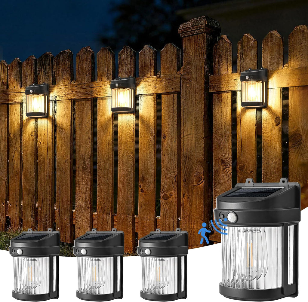 Solar Fence Lights, 4 Pack Solar Motion Fence Deck Lights Outdoor, 3 Modes for Step Wall Step Shed Patio Front Door Garage (6X3.6X2.2 Inch)
