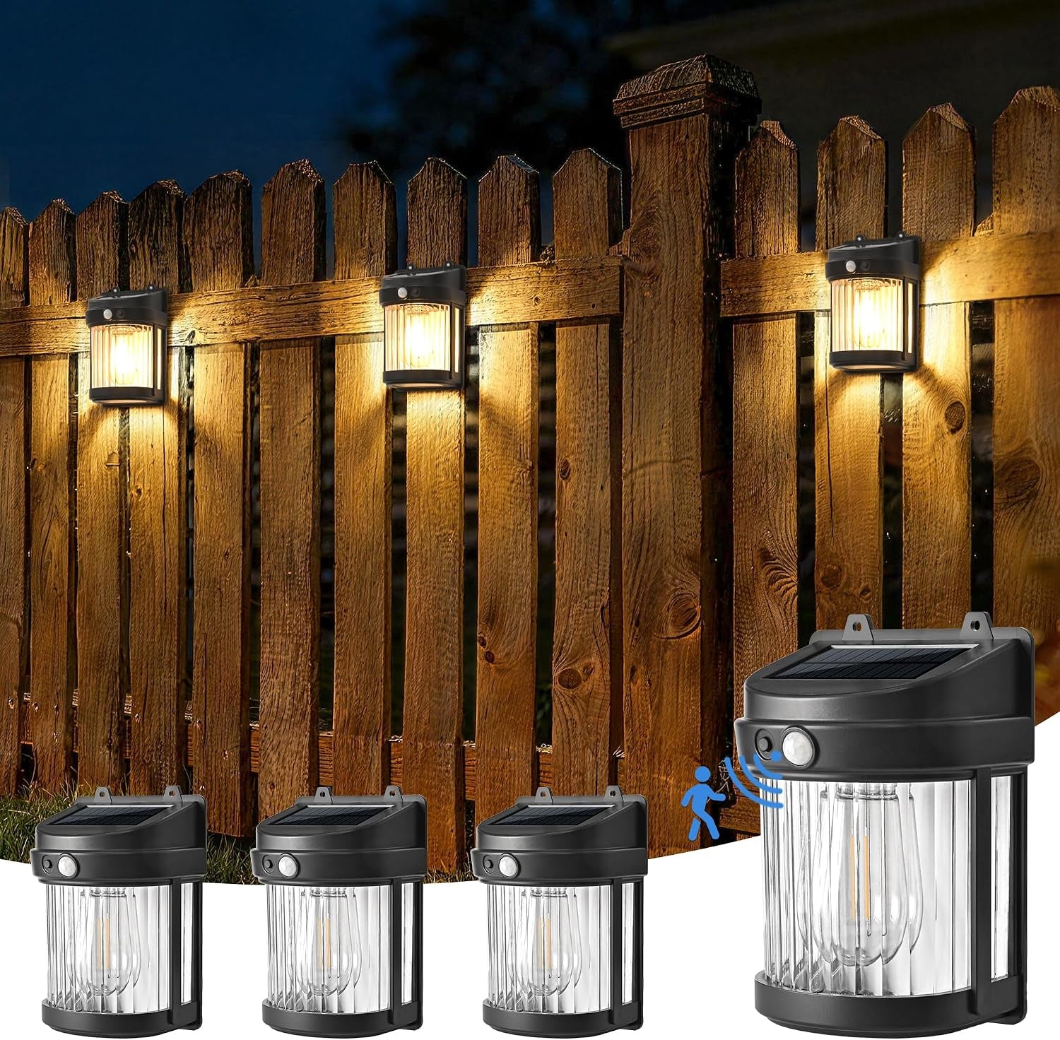 Solar Fence Lights, 4 Pack Solar Motion Fence Deck Lights Outdoor, 3 Modes for Step Wall Step Shed Patio Front Door Garage (6X3.6X2.2 Inch)