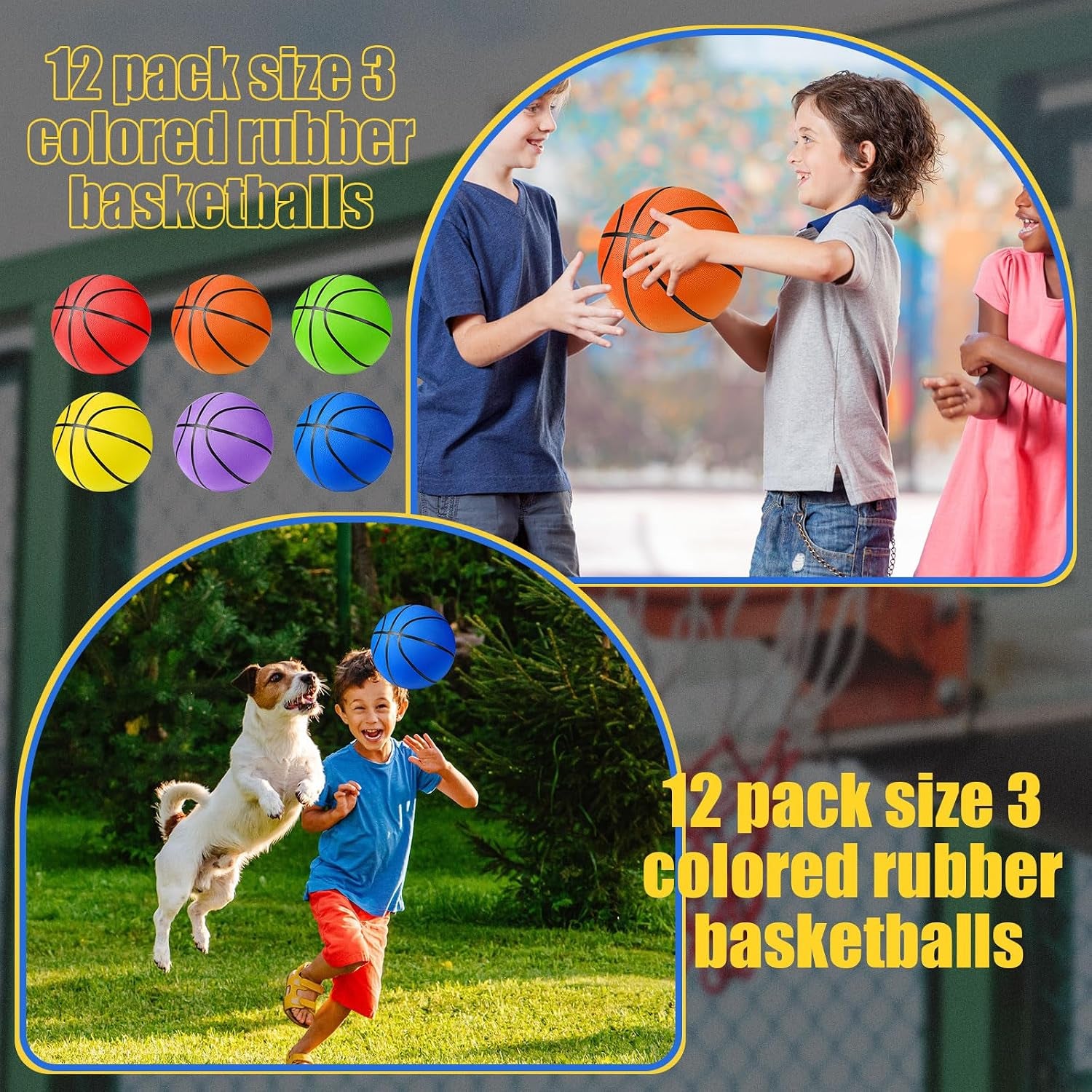 12 Pack Official Size Rubber Basketballs for Kids Child Junior Youth Indoor Outdoor Sports Basket Balls with Pump Back to School Student Gifts Operation Christmas Bulk Items