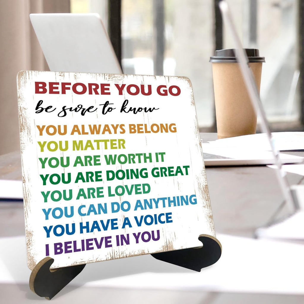Freshmen Motivational Desk Decor Sign, Office Desk Decorations Accessories Wooden Plaque Sign, before You Go Wooden Signs with Holder Stand