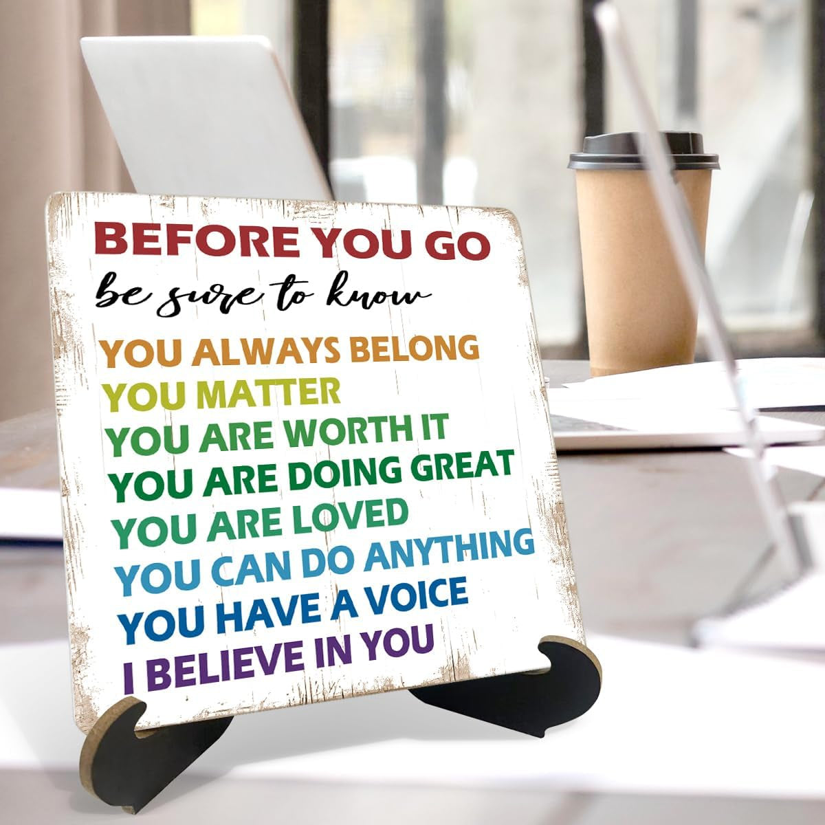 Freshmen Motivational Desk Decor Sign, Office Desk Decorations Accessories Wooden Plaque Sign, before You Go Wooden Signs with Holder Stand