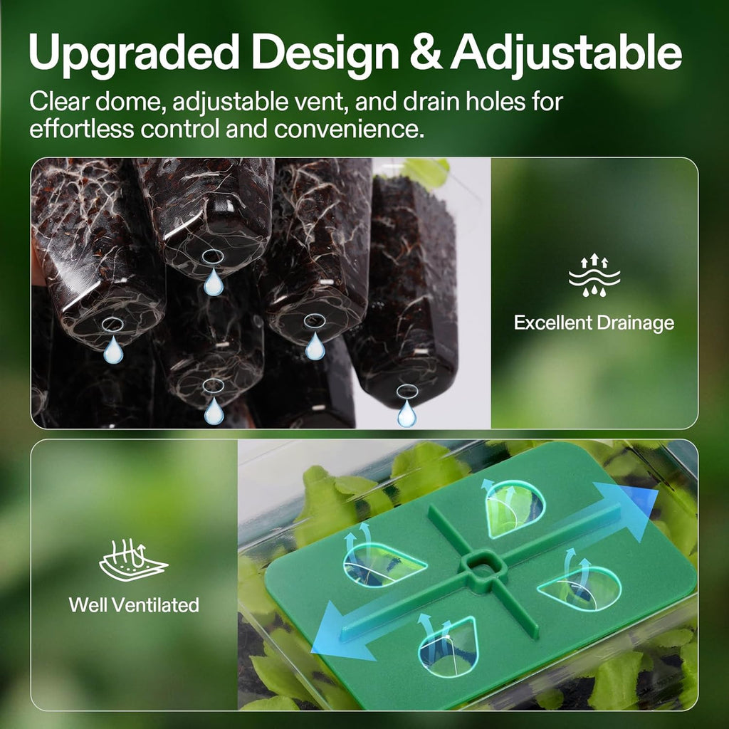 6-Pack Seed Starter Trays, 72-Cell Seed Starter Kit with Humidity Dome, Flat Reusable Plant Germination Trays with Drain Hole, Green Propagation Tray for Planting Seeds
