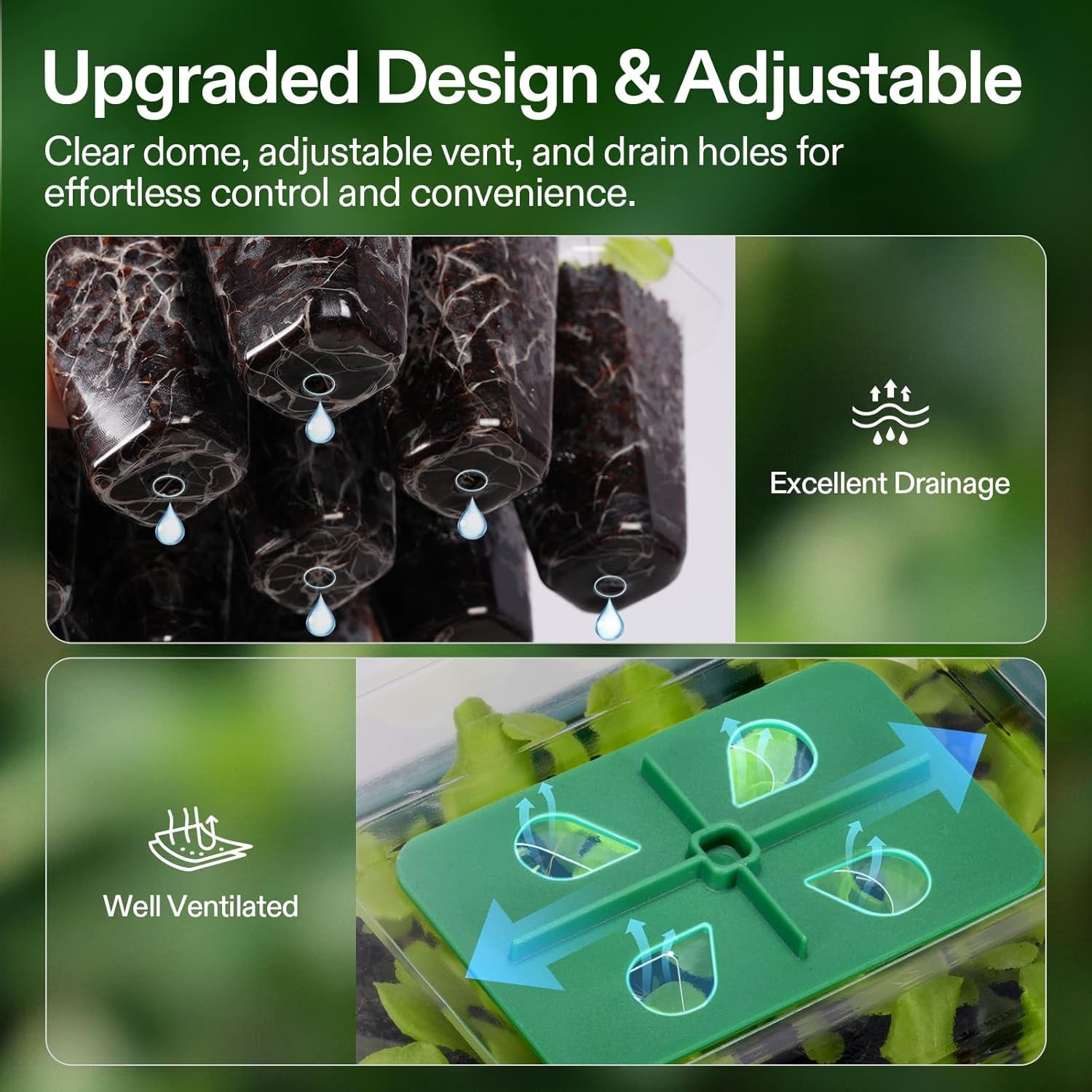 6-Pack Seed Starter Trays, 72-Cell Seed Starter Kit with Humidity Dome, Flat Reusable Plant Germination Trays with Drain Hole, Green Propagation Tray for Planting Seeds