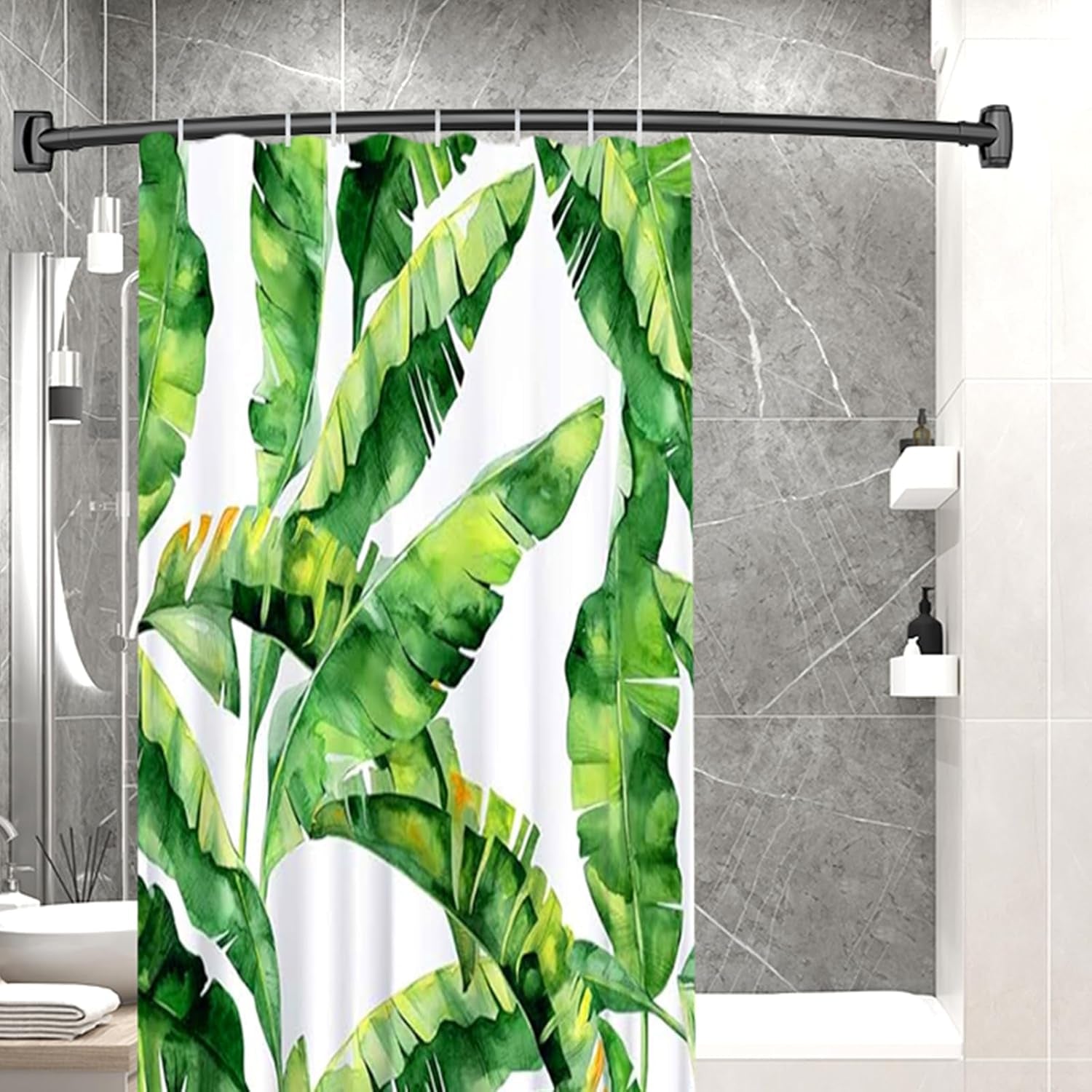 Black Curved Shower Curtain Rod,35-76 Inches Adjustable Length Curved Shower Rods round Shower Curtain Rod Rust Proof Stainless Steel Curved Shower Rods for Bathroom