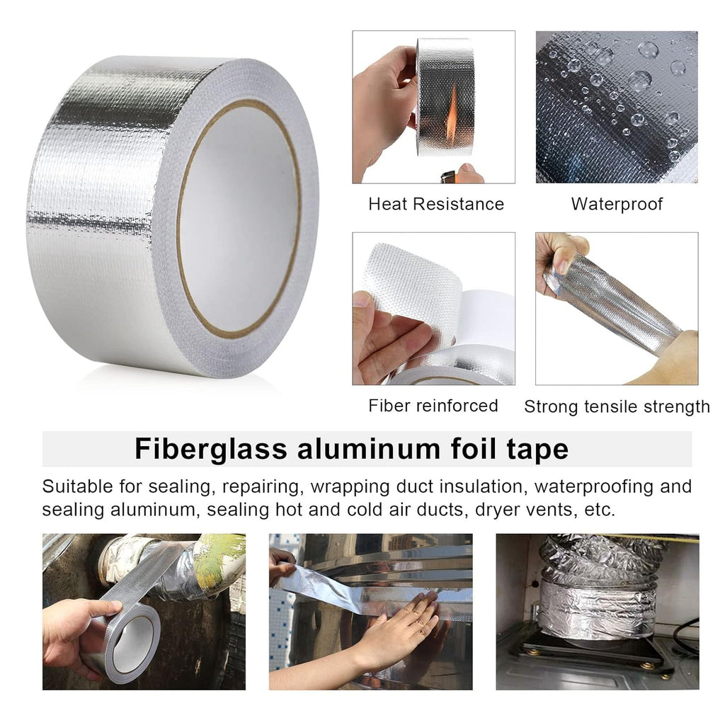 1 Roll Aluminum Foil Heat Shield Cool Tape 2 Inch X 66 Ft Heat Reflective Thermal Barrier Reflective Tape for Hose and Auto Use