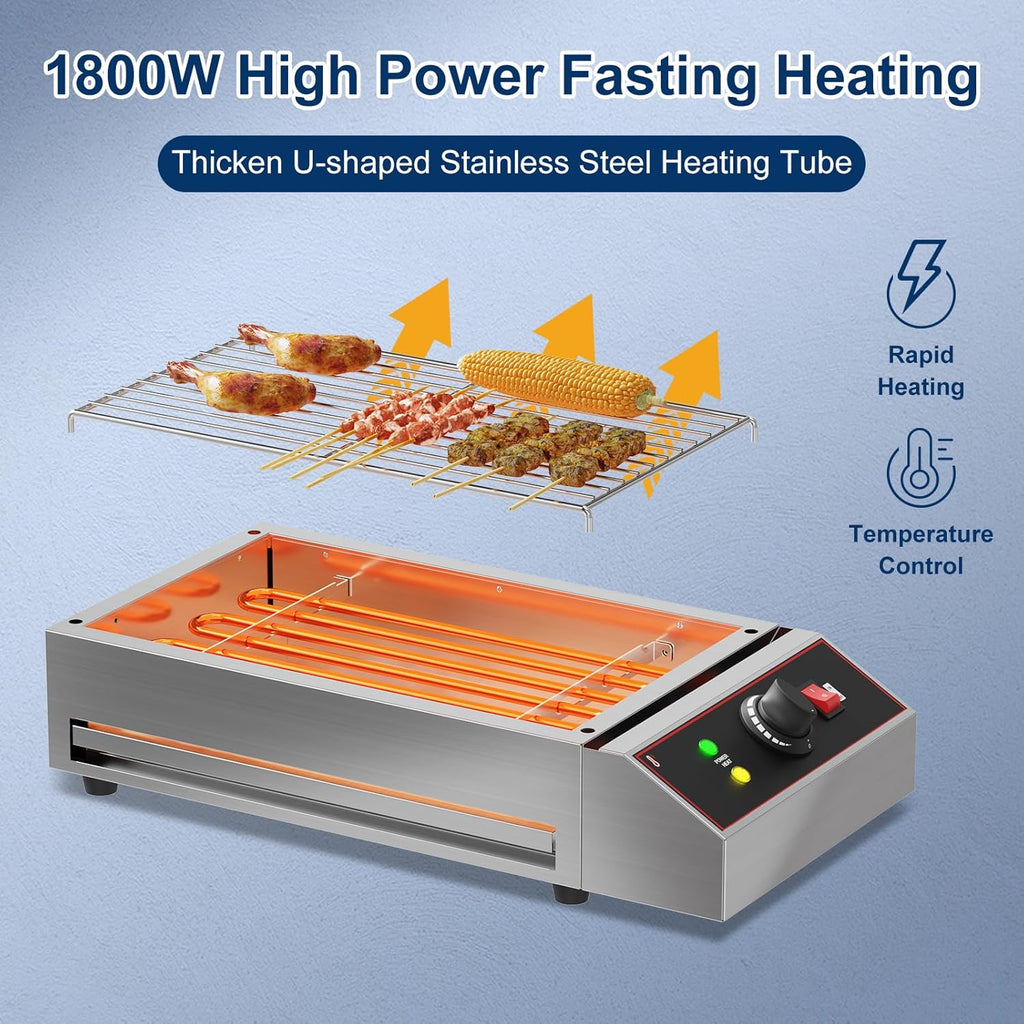 Electric Barbecue Grill, Smokeless Indoor Outdoor BBQ Grill, Portable Countertop Grill with Adjustable Temperature 122°F-572°F, Stainless Steel, 1800W, for Home Restaurant Party Camping