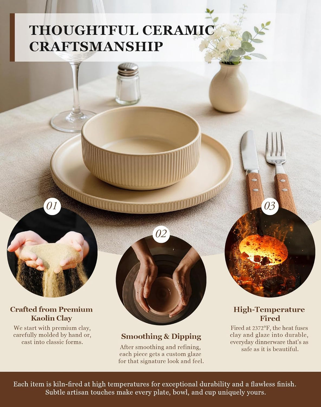 24-Piece Dinnerware Set for 6 with Mugs, Ribbed Stoneware Plates and Bowls Sets, Unique Handcrafted Reactive Glaze, Chip and Scratch Resistant Dish Set, Microwave & Dishwasher Safe, Yellow