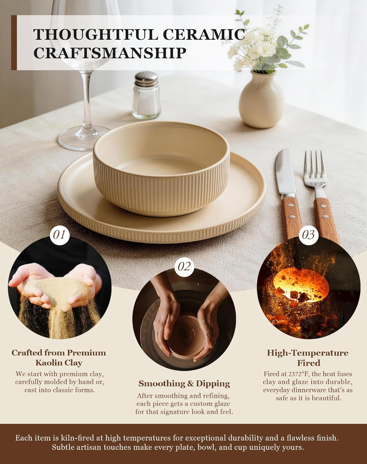 24-Piece Dinnerware Set for 6 with Mugs, Ribbed Stoneware Plates and Bowls Sets, Unique Handcrafted Reactive Glaze, Chip and Scratch Resistant Dish Set, Microwave & Dishwasher Safe, Yellow
