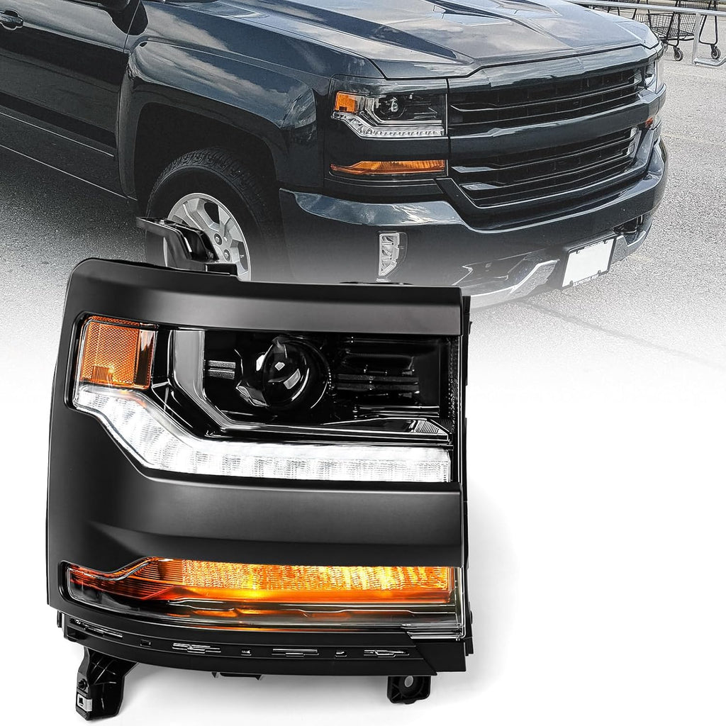 Xenon Headlight for Chevy Silverado 1500 2016-2018 [Only for HID Model] [Black] OE Head Lamp Replacement Passenger Side