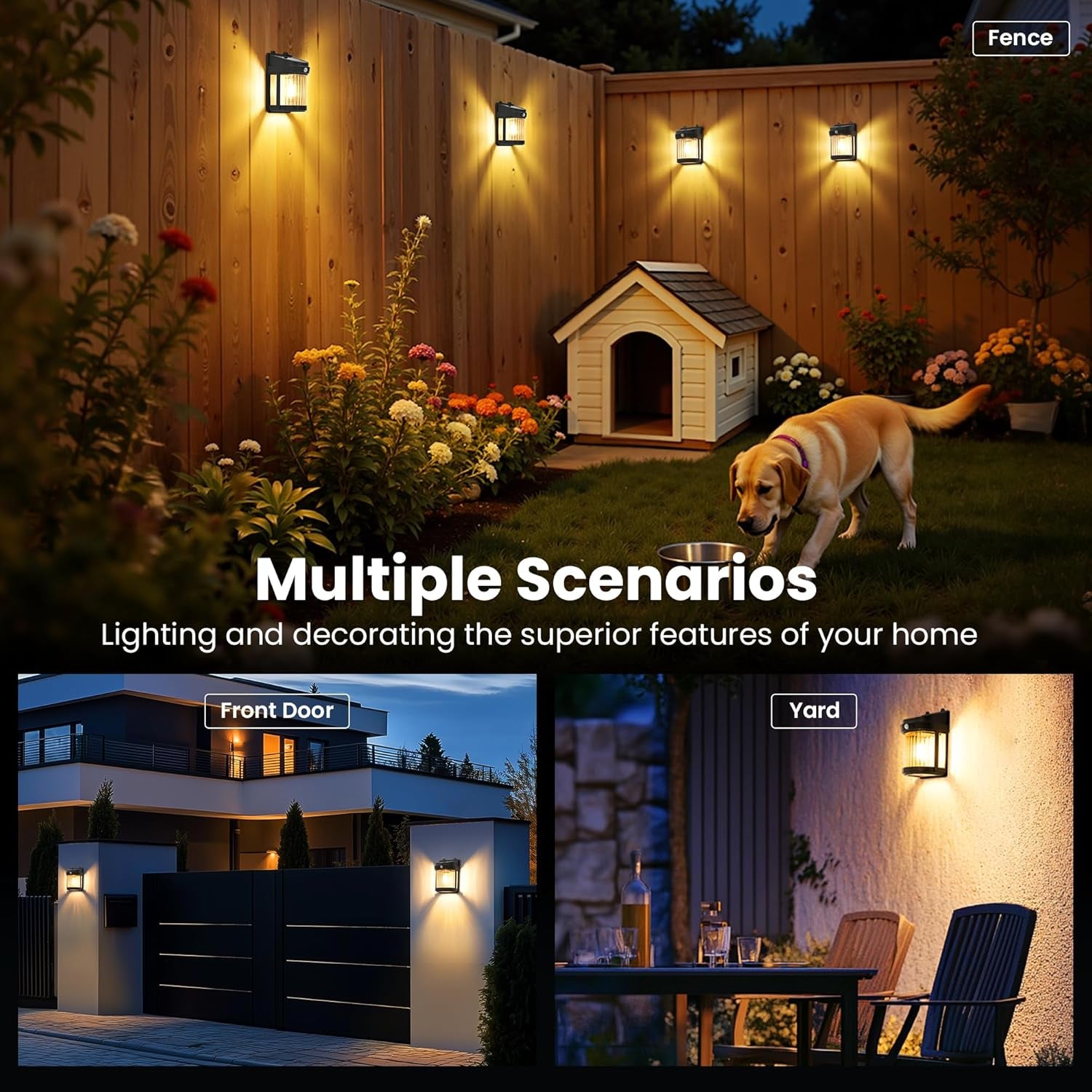 Solar Fence Lights, 4 Pack Solar Motion Fence Deck Lights Outdoor, 3 Modes for Step Wall Step Shed Patio Front Door Garage (6X3.6X2.2 Inch)