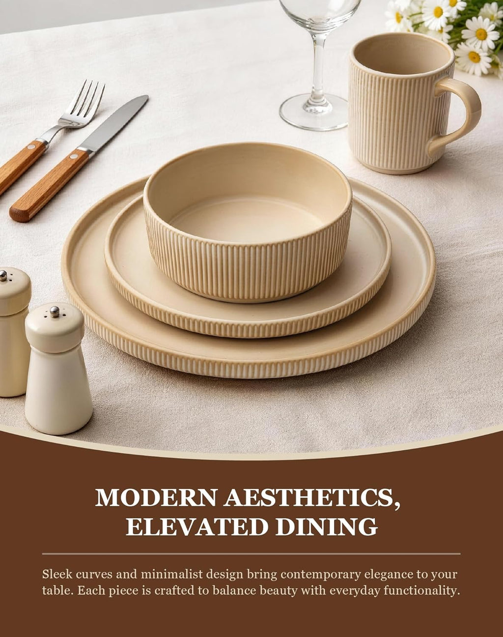 24-Piece Dinnerware Set for 6 with Mugs, Ribbed Stoneware Plates and Bowls Sets, Unique Handcrafted Reactive Glaze, Chip and Scratch Resistant Dish Set, Microwave & Dishwasher Safe, Yellow