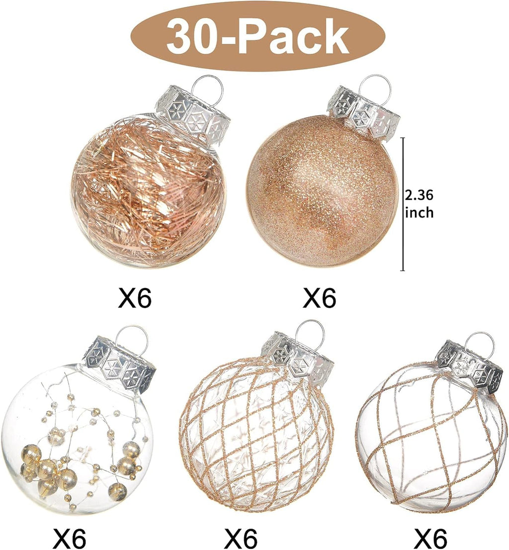 Clear Plastic Christmas Ball Ornaments, 30Ct 2.36 Inch Champagne Balls for Tree Decoration - Shatterproof for Holiday Wedding Party Gifts
