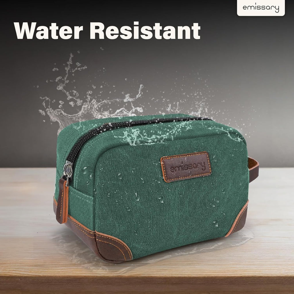 Men'S Toiletry Bag, Leather and Canvas Travel Toiletry Bag, Dopp Kit for Men, Travel Bathroom Bag Men'S Shaving Kit, Travel Kit Small Bags for Men, Shaving Bag for Travel Accessories (Green)