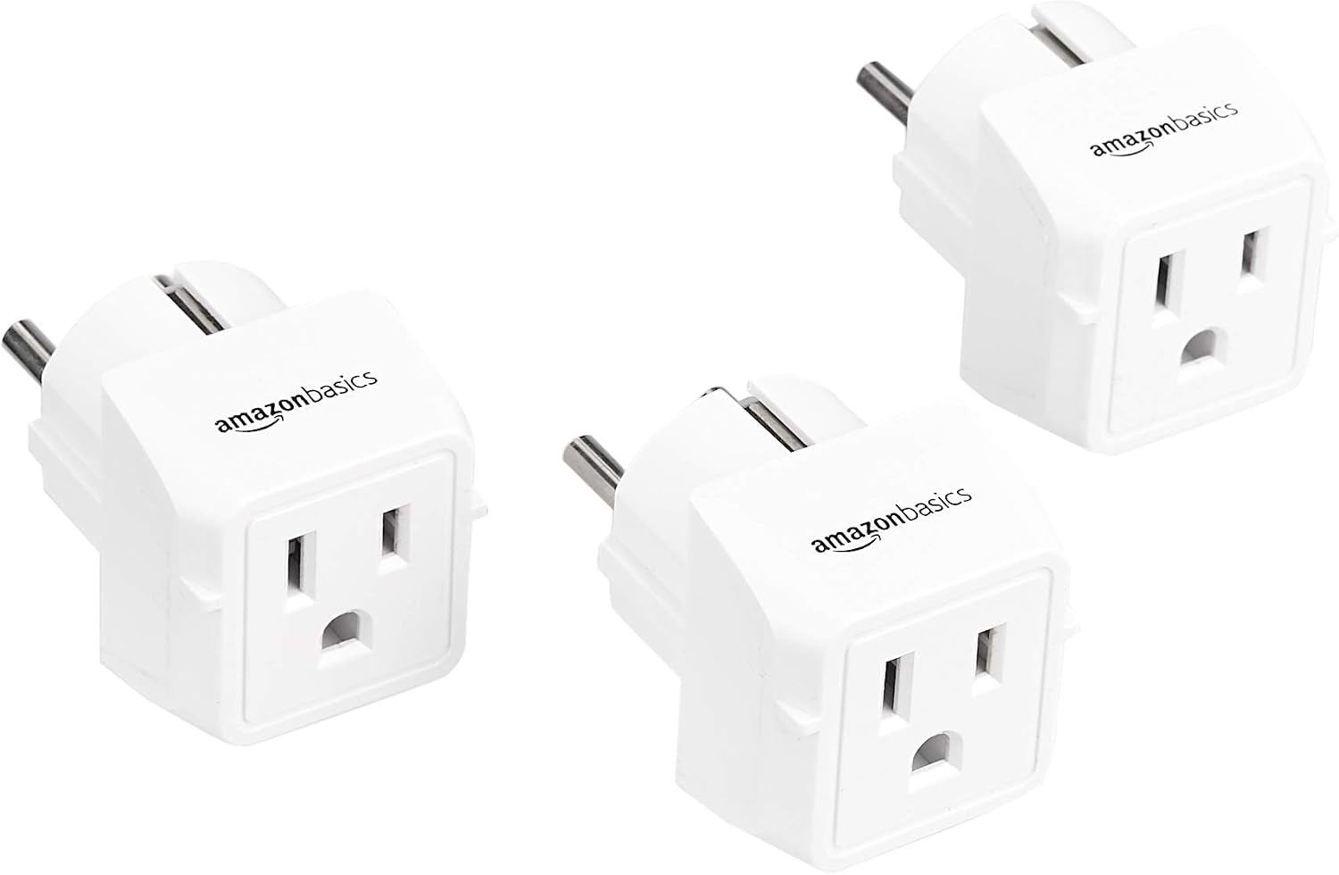 3-Pack Travel Plug Adapter Type E/F, US to Europe, Power Adapter for France, Germany, Greece, Hungary, Iceland, Netherlands, Norway, Poland, Portugal, Romania, Spain, White