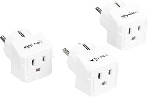 3-Pack Travel Plug Adapter Type E/F, US to Europe, Power Adapter for France, Germany, Greece, Hungary, Iceland, Netherlands, Norway, Poland, Portugal, Romania, Spain, White