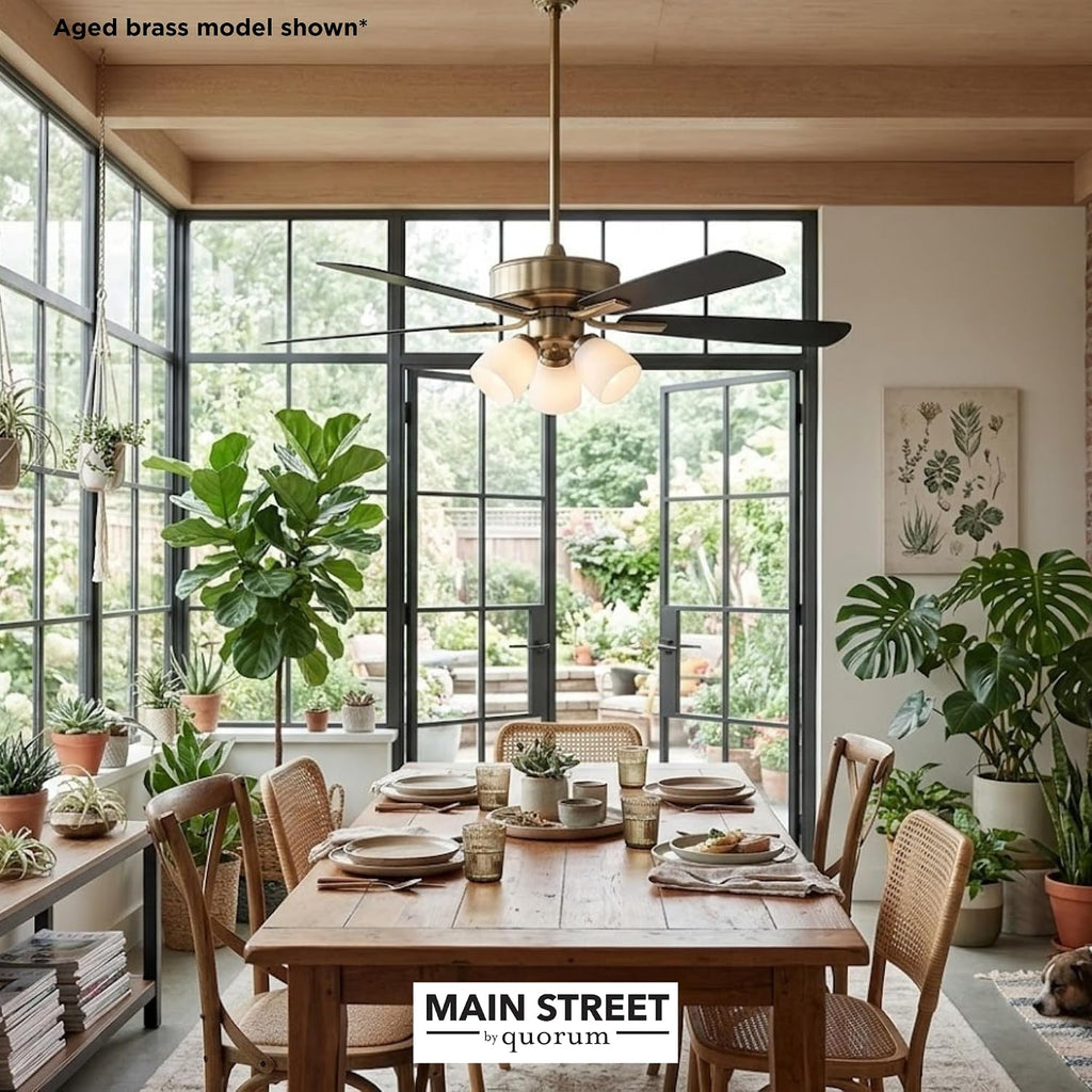 Quorum Ovation Ceiling Fan Collection | Pull Chain Control Standard | Optional Remote/Smart Control Compatible | Dry Rated Indoor (Oiled Bronze – Opal Glass, 3 Light)