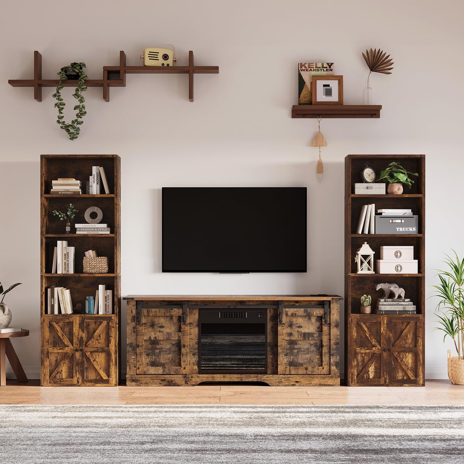 71.5" Bookshelf Set of 2, 6-Tier Bookcase with Cabinet Doors, Tall Display Shelves with Storage for Home Office, Living Room