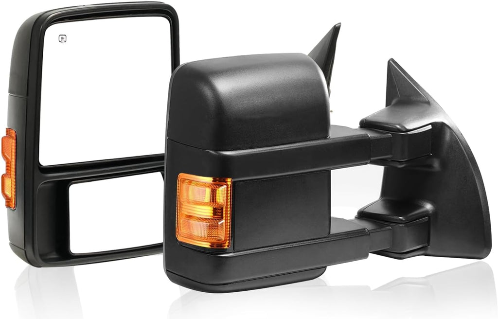 Power Heated Tow Mirrors Compatible with 2008-2016 Ford F250 F350 F450 F550 Super Duty, Power Glass Manual Telescoping Folding Towing Mirrors with Amber Signal Light