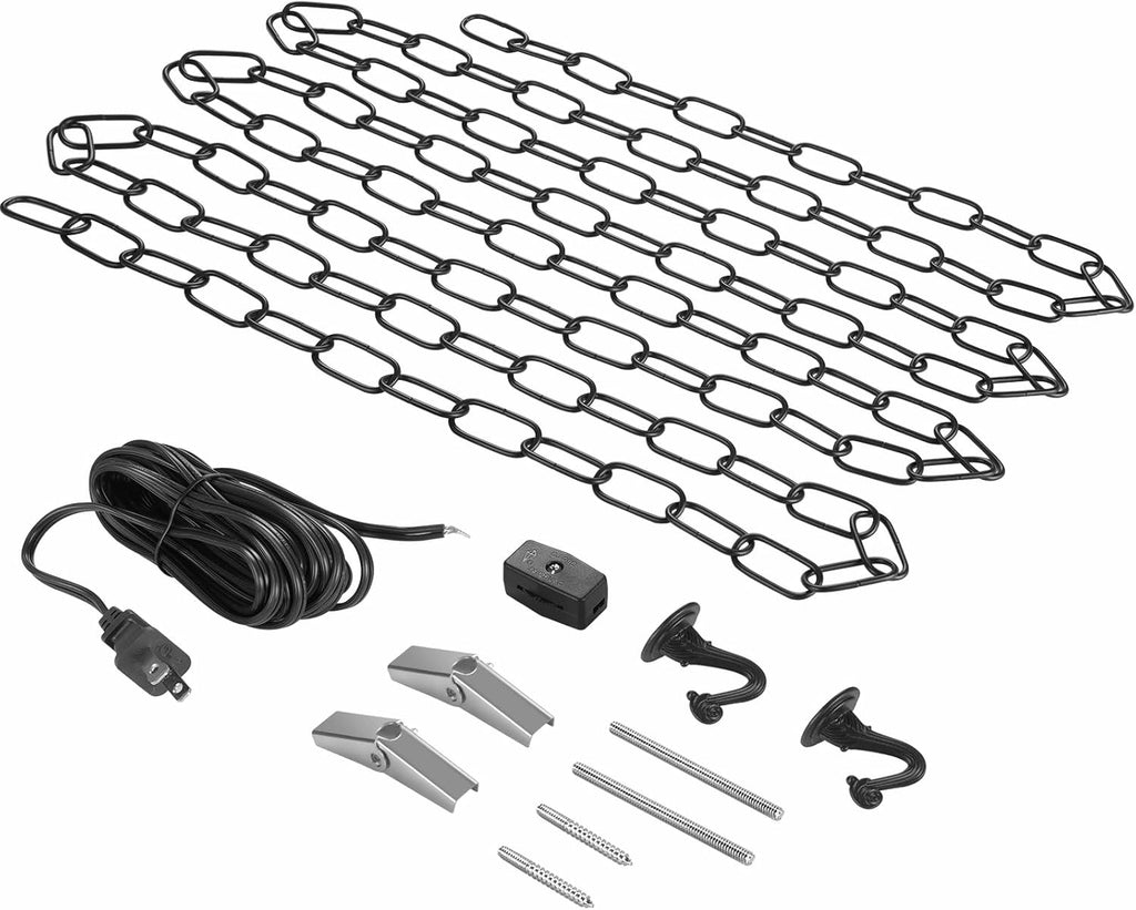 Swag Lighting Kit with 12 Feet Chain and 15 Feet Lighting Cord, Instructions Included for Chandelier and Ceiling Fan Light (Black)