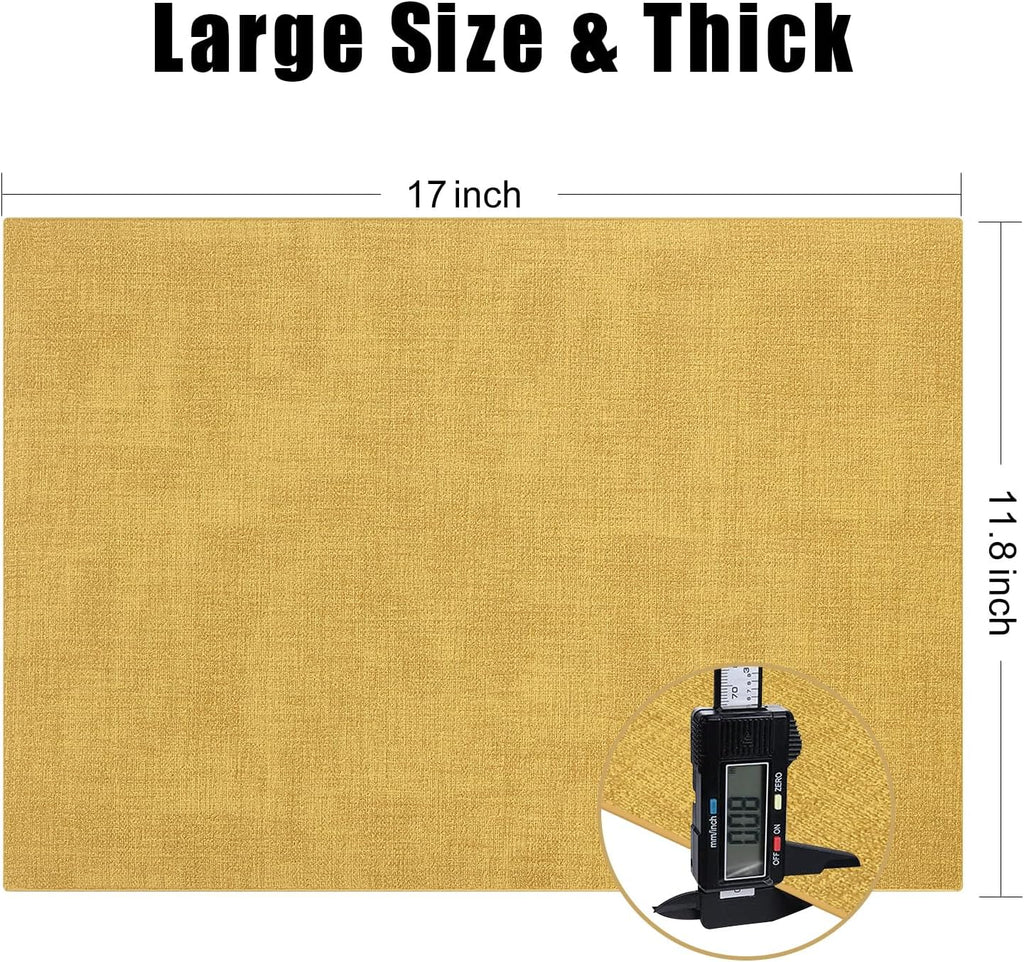 Faux Leather Heat Resistant Placemats for Dining Table Set of 4, Waterproof Wipeable Washable PU Table Mats, Easy to Clean Anti-Slip Place Mats, 11.8" X 17", Yellow