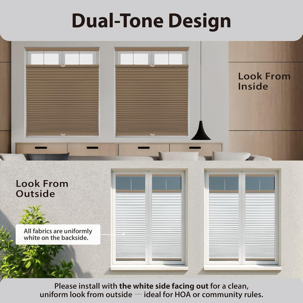Cordless 1.5" Blackout Top down Bottom up Cellular Shade, Energy Saver, 69.5" W X 84" H, Latte
