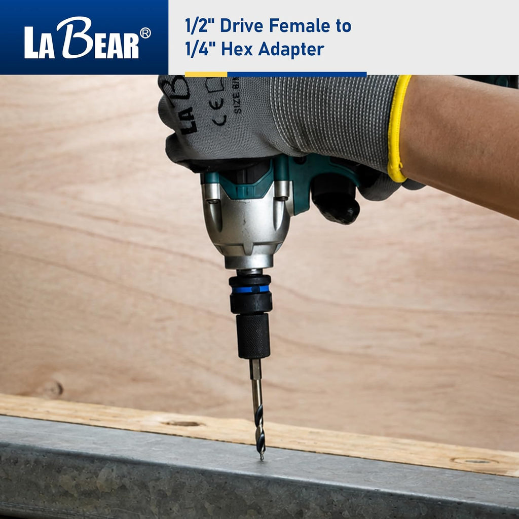 1/2 Inch Drive to 1/4 Inch Hex Impact Adapter | Cr-Mo Steel Body with Quick-Release Collar and 3Mm Adjustable Screw for Steadier Bit Changes