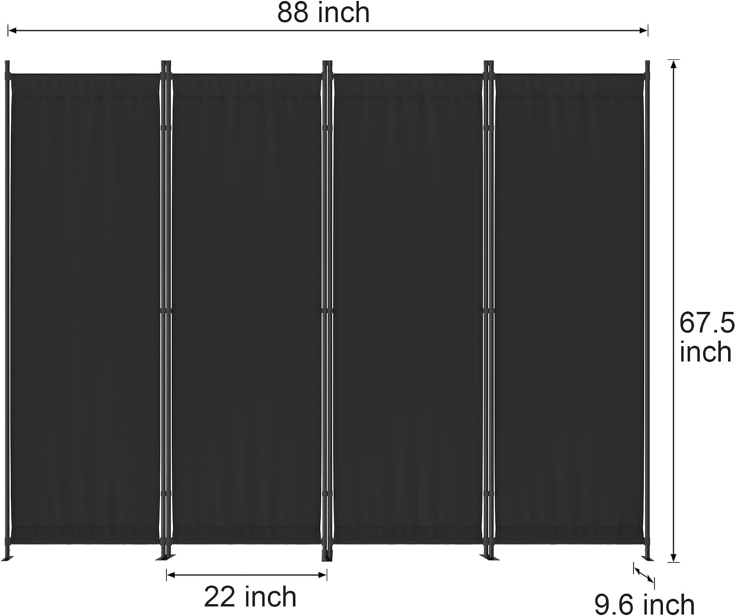 6FT Room Divider Portable, Folding Privacy Screens, 4 Panel Room Partitions, 88" Foldable Wall Dividers, Separating for Home Office Bedroom Dorm Decor (Black)
