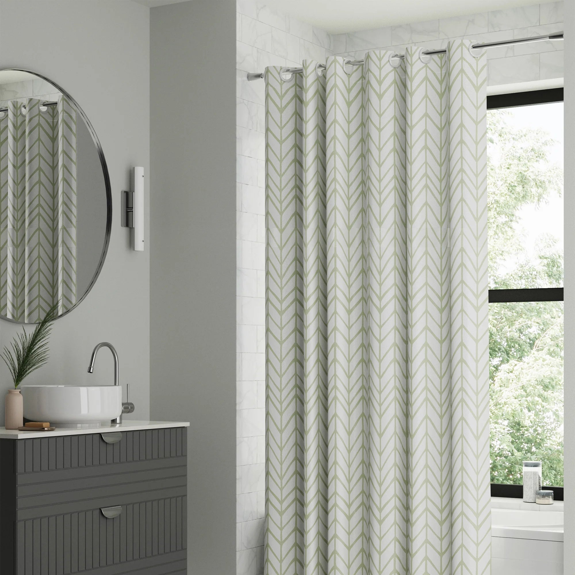 (2 Pack)  Willcrest Easy Hang Hookless Fabric Shower Curtain, 70" X 74", Sage Green