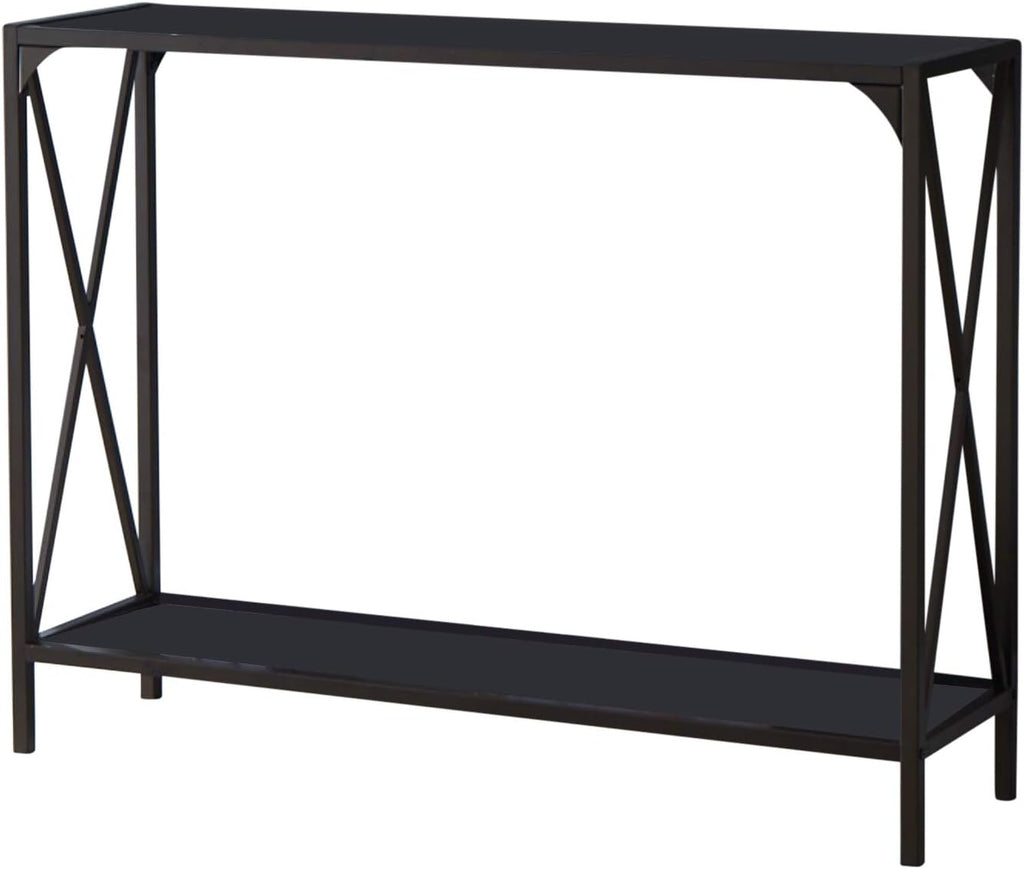 - Entryway Console Sofa Table with Shelf for Foyer, Living Room, Hallway, Pewter/Black