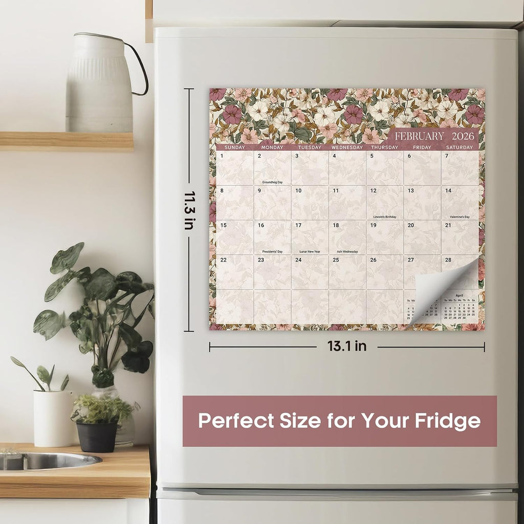 Aesthetic Magnetic Calendar for Refrigerator, 21-Month Fridge Calendar Magnet Runs until June 2027, Easy Organizing, Garden Repose